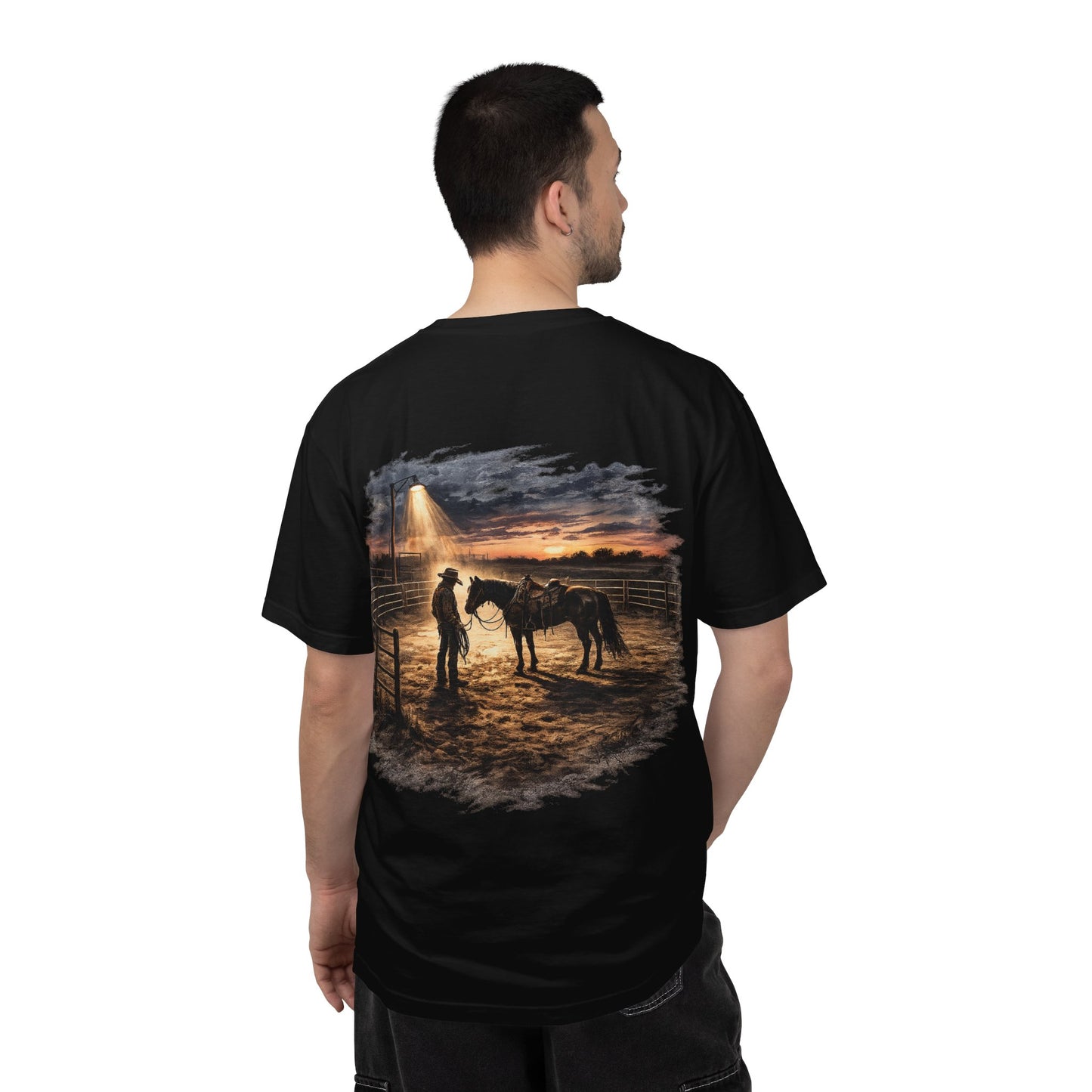 Cowboy Sunset Tee — Cowboy and Horse Graphic T-Shirt