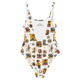 Yeehaw Vintage Cowgirl Collage White One-Piece Swimsuit