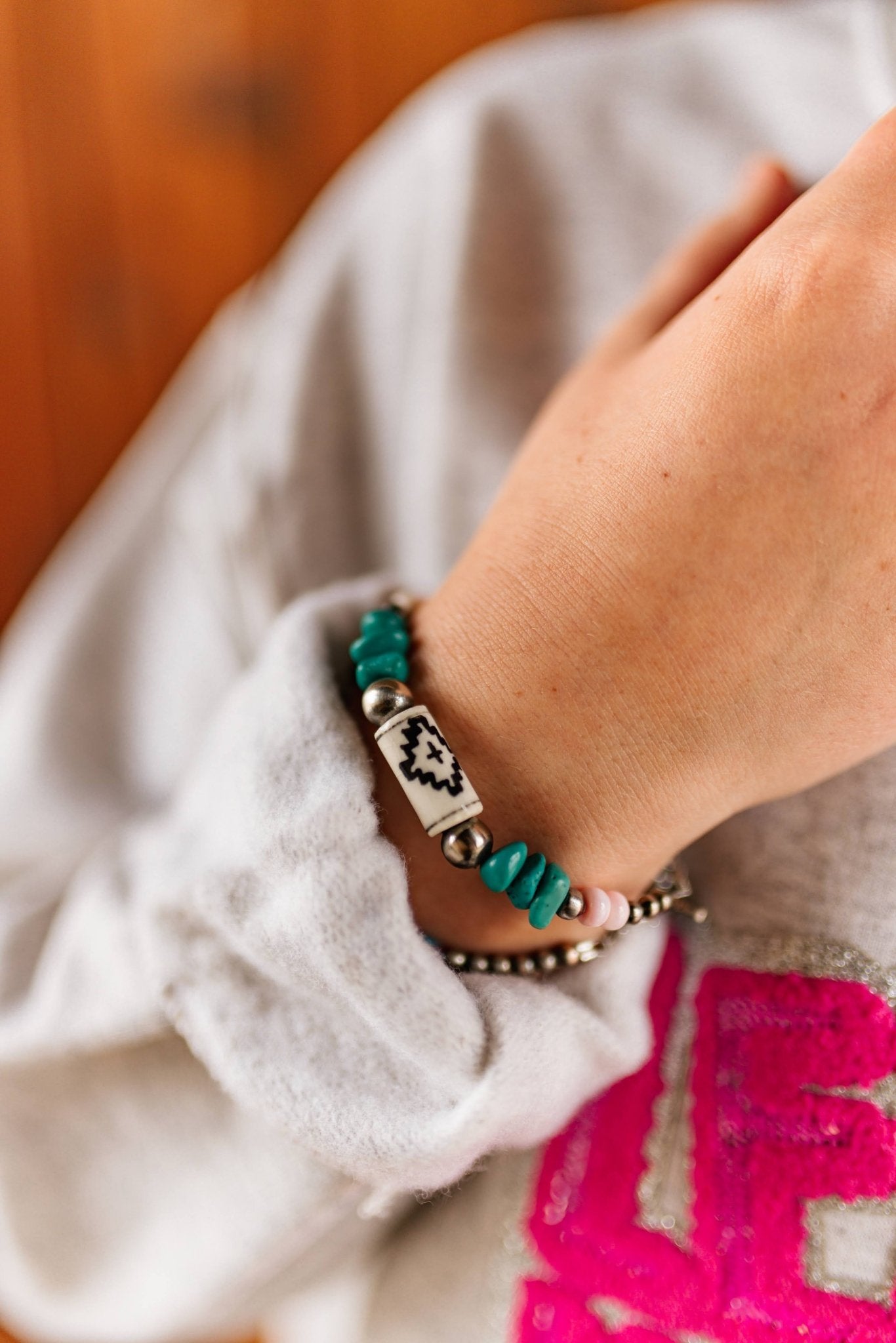 Aztec Turquoise Trail Paperclip Chain Bracelet