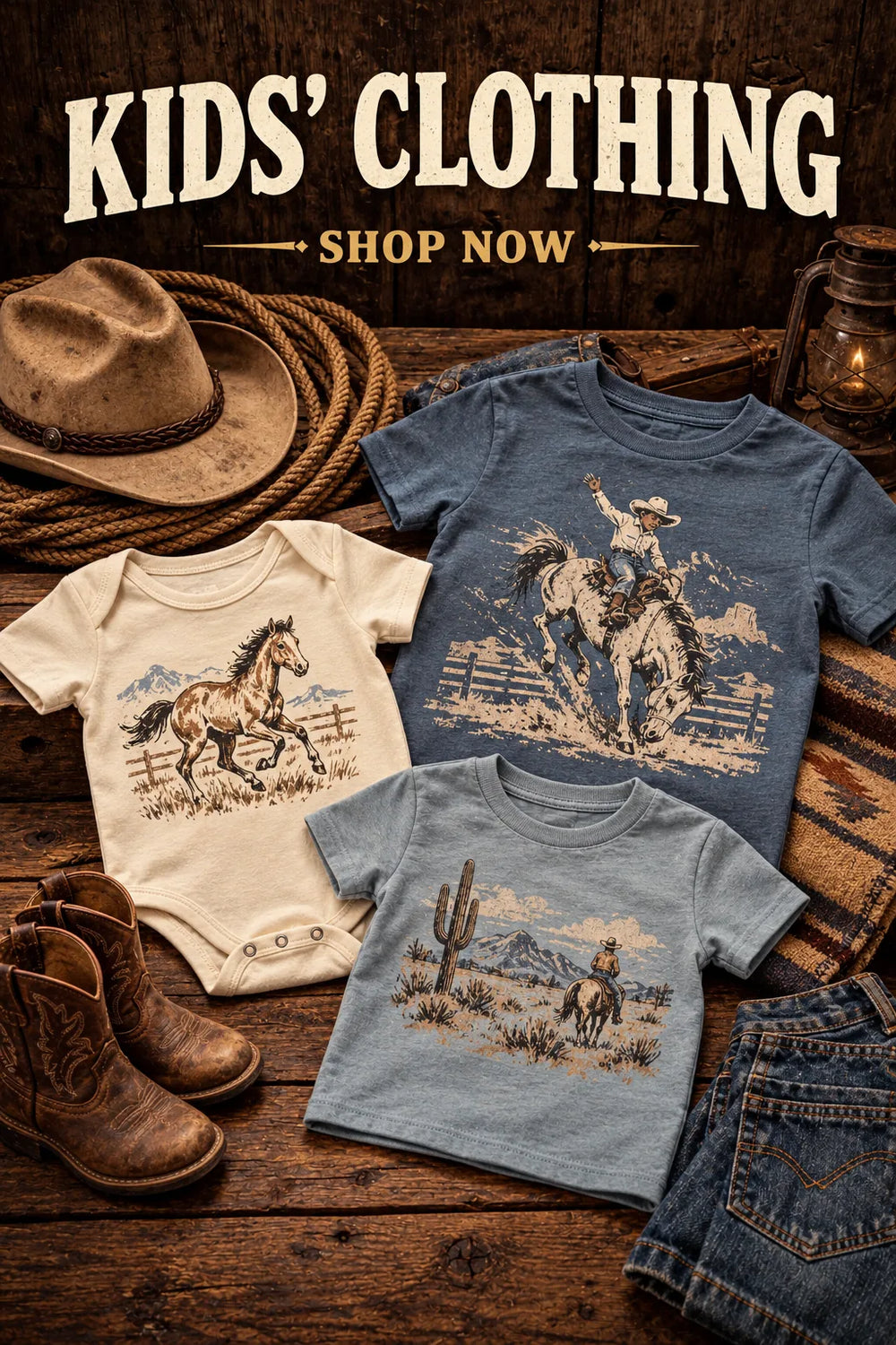 Kids Clothing — rustic Western collection artwork