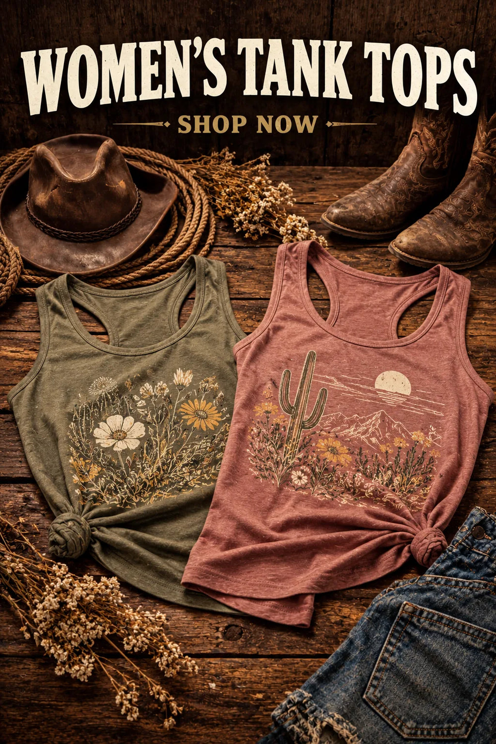 Women's Tank Tops — rustic Western collection artwork