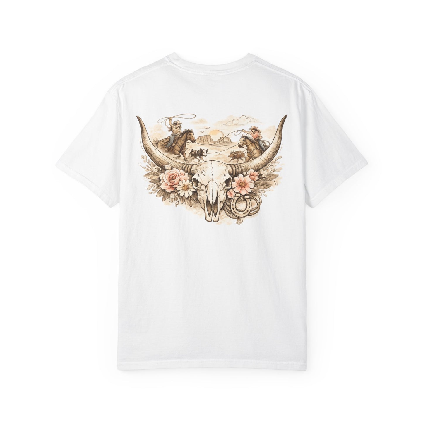 Western Steer Skull T-Shirt — Rodeo Cowboy Floral Graphic