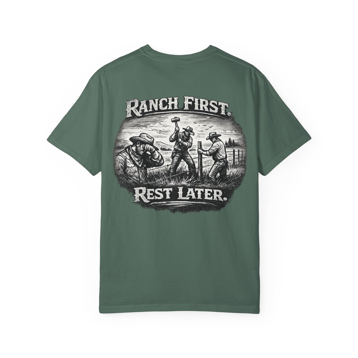 Ranch First T-Shirt — 'Ranch First. Rest Later.' Vintage Farmwork Tee