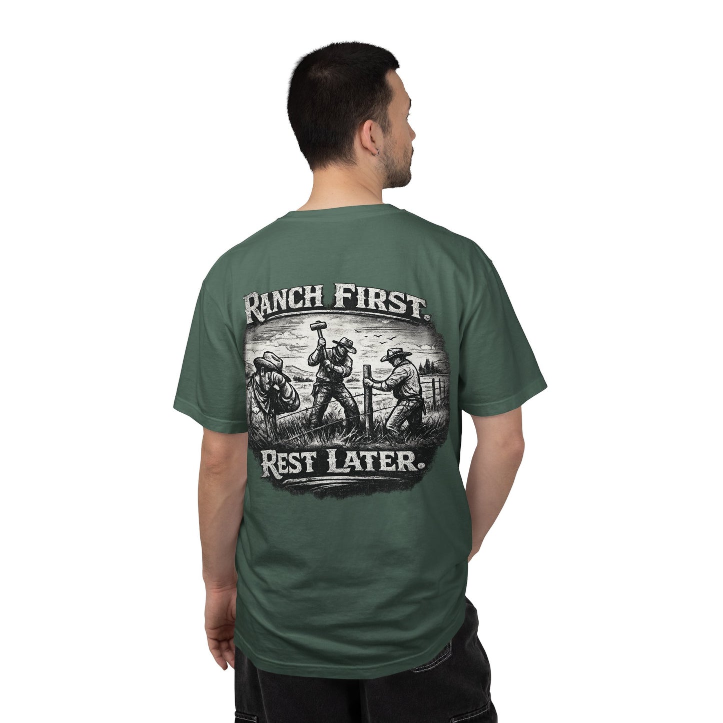 Ranch First T-Shirt — 'Ranch First. Rest Later.' Vintage Farmwork Tee