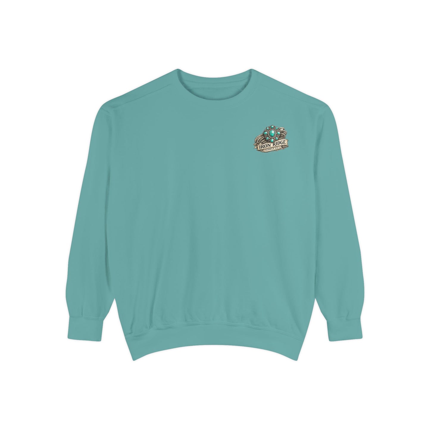 Turquoise Cowgirl Portrait Sweatshirt — Western Turquoise Necklace Graphic