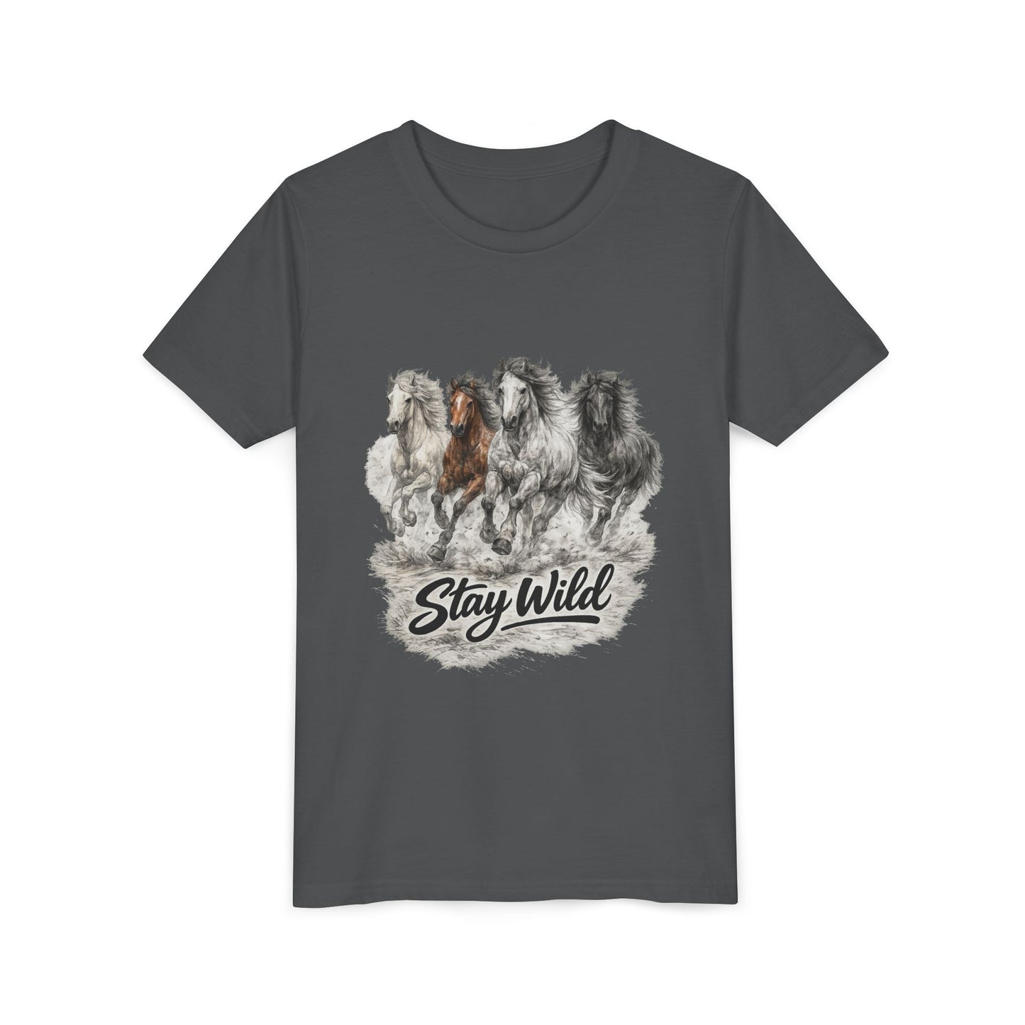 Youth Tee — 'Stay Wild' Galloping Horses Graphic Shirt