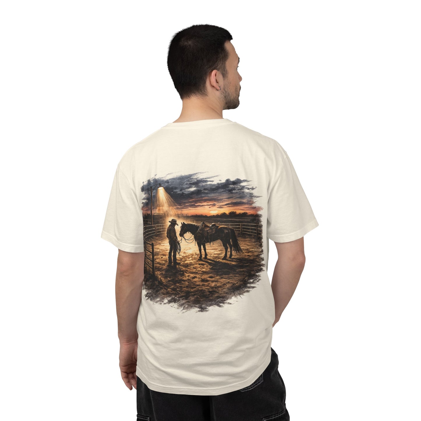 Cowboy Sunset Tee — Cowboy and Horse Graphic T-Shirt