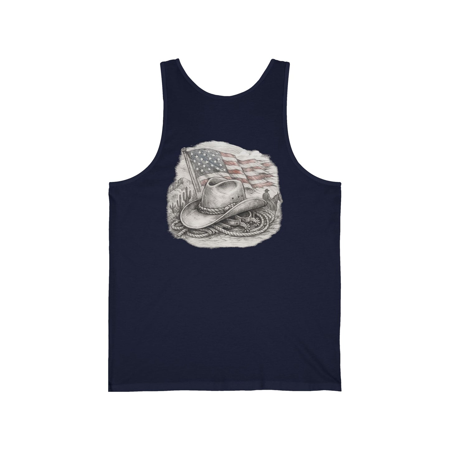 American Cowboy Tank Top — Vintage Flag & Hat Patriotic Western Tank