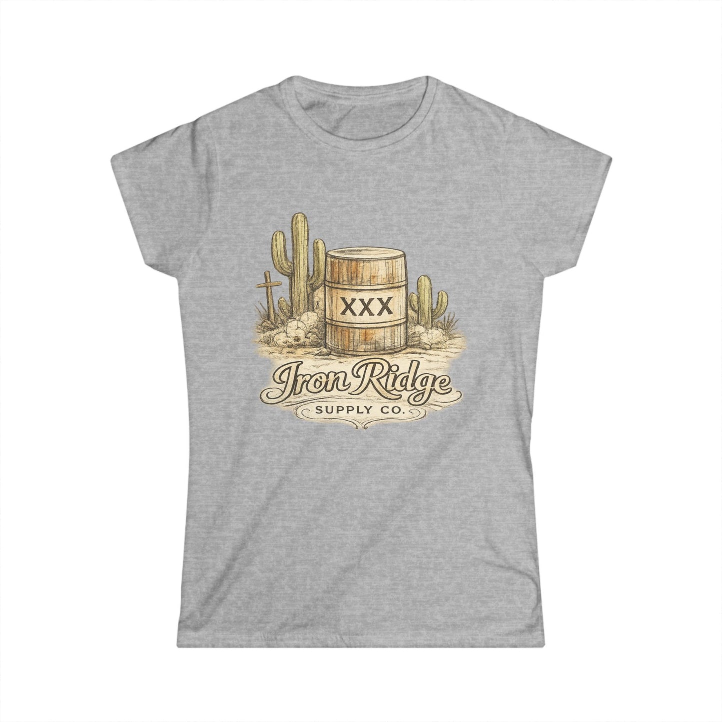 Western Barrel Tee — "Iron Ridge Supply Co." Desert Cactus Graphic