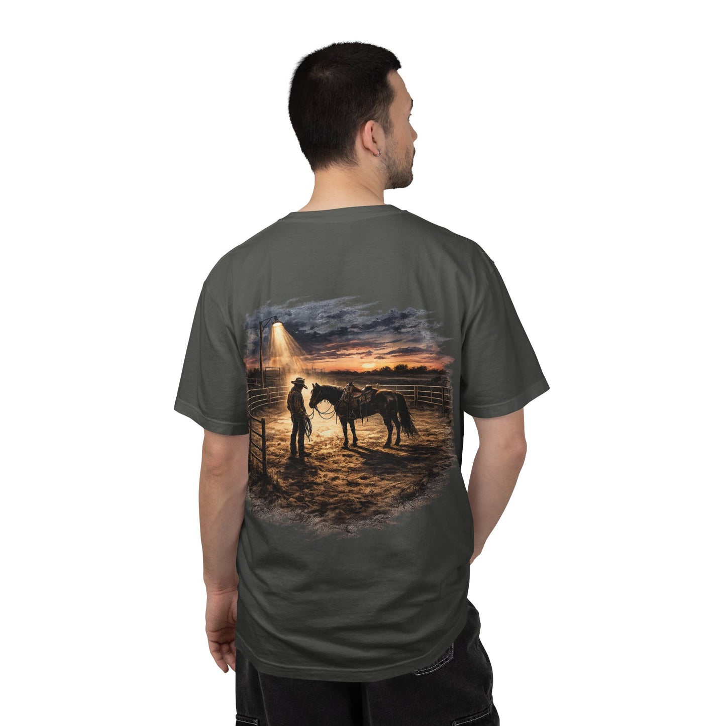 Cowboy Sunset Tee — Cowboy and Horse Graphic T-Shirt