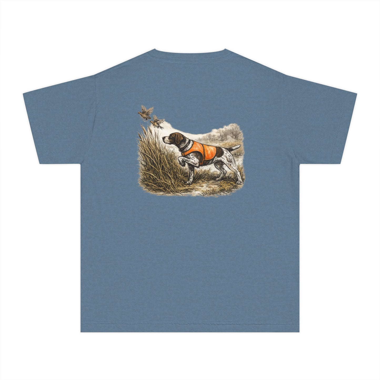Youth Hunting Dog Tee — Pointing Puppy Graphic Youth T‑Shirt