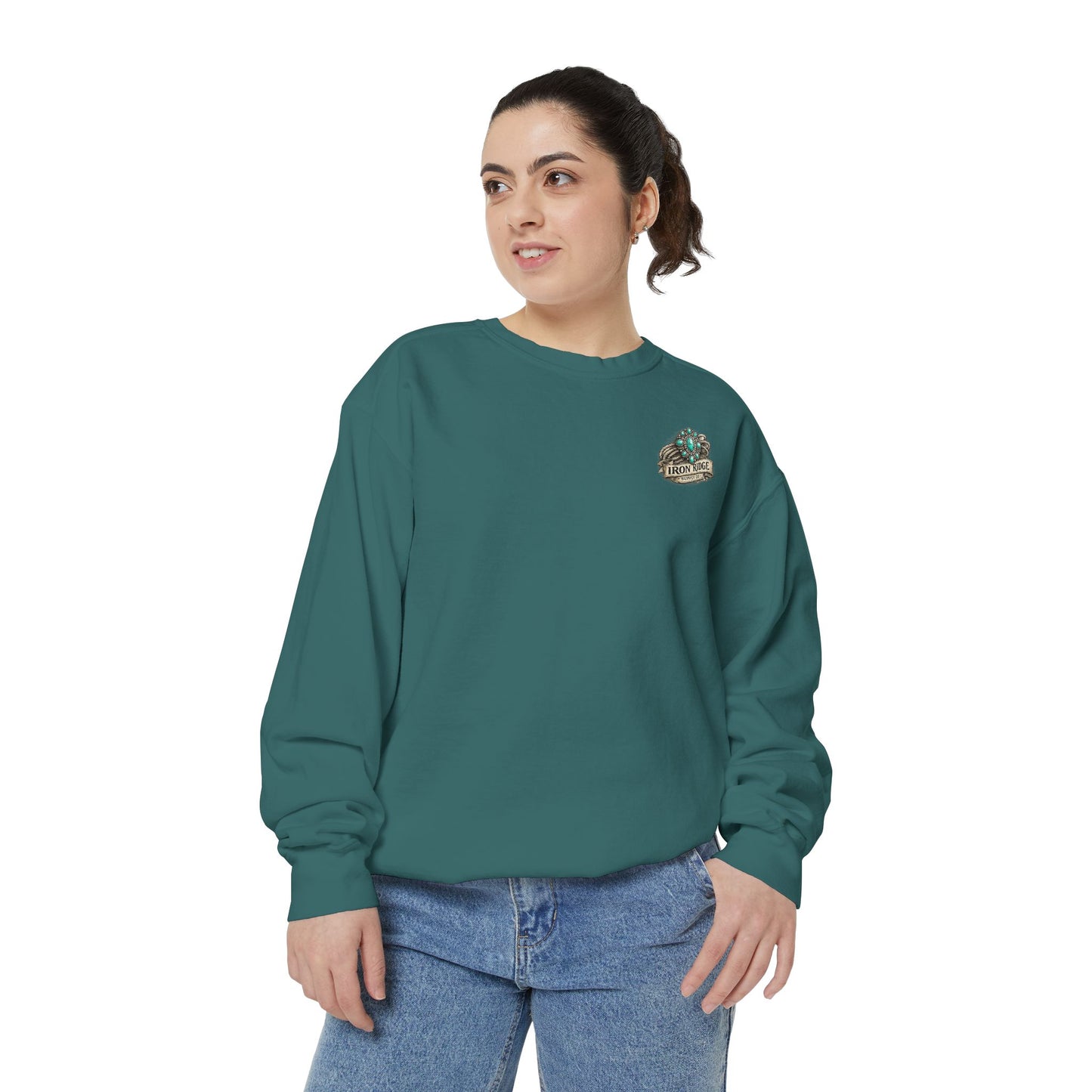 Turquoise Cowgirl Portrait Sweatshirt — Western Turquoise Necklace Graphic