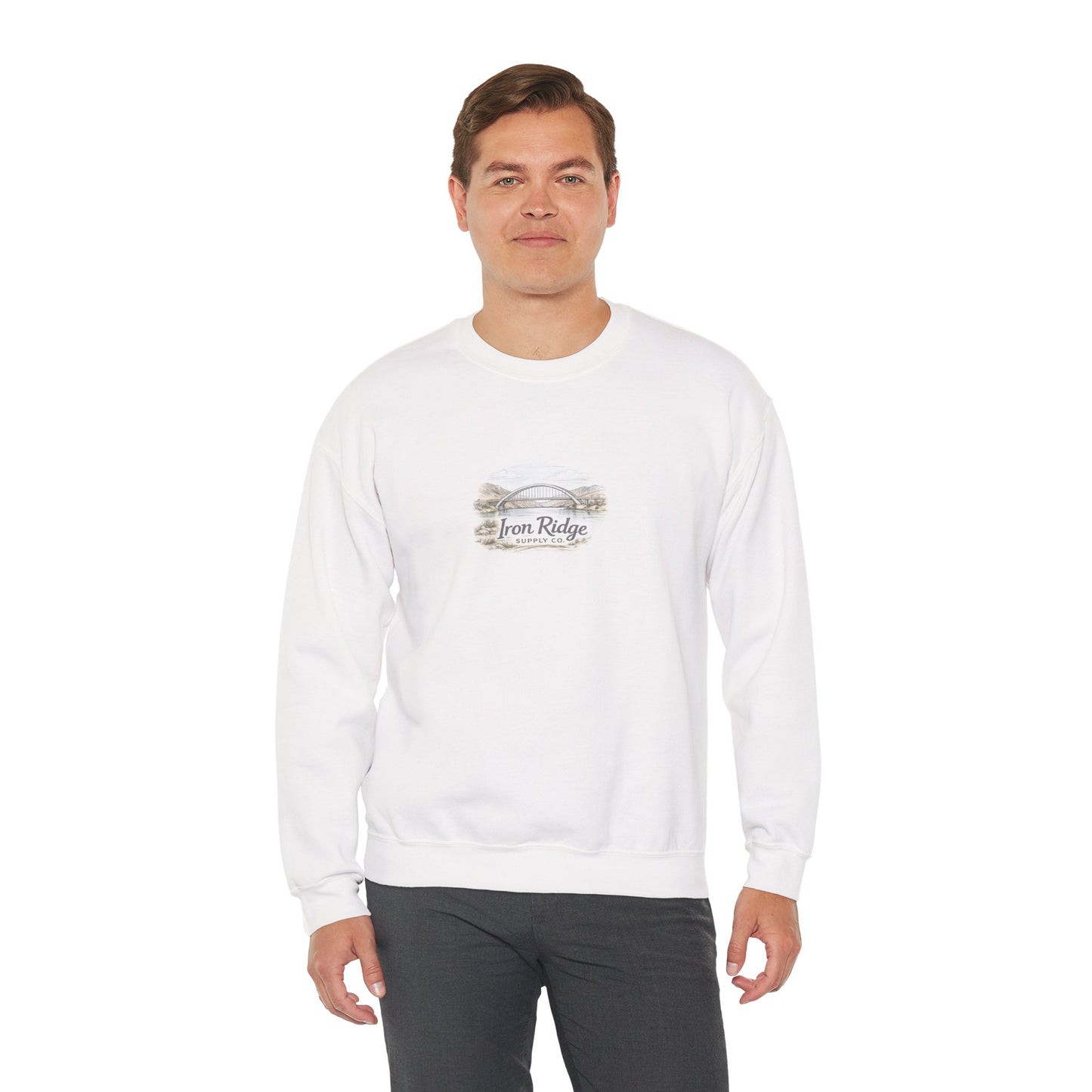 Roosevelt Lake Crewneck Sweatshirt — Scenic Iron Ridge Ski Boat Design