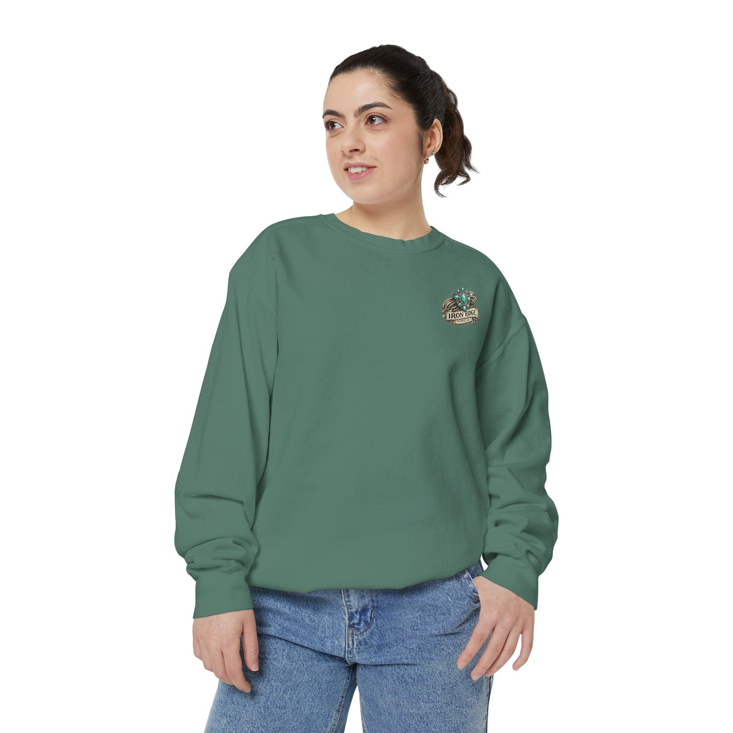 Turquoise Cowgirl Portrait Sweatshirt — Western Turquoise Necklace Graphic