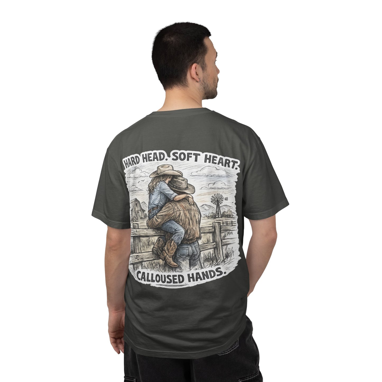 Cowboy Spouse T-Shirt — "Hard Head. Soft Heart. Calloused Hands." Rustic Western Tee