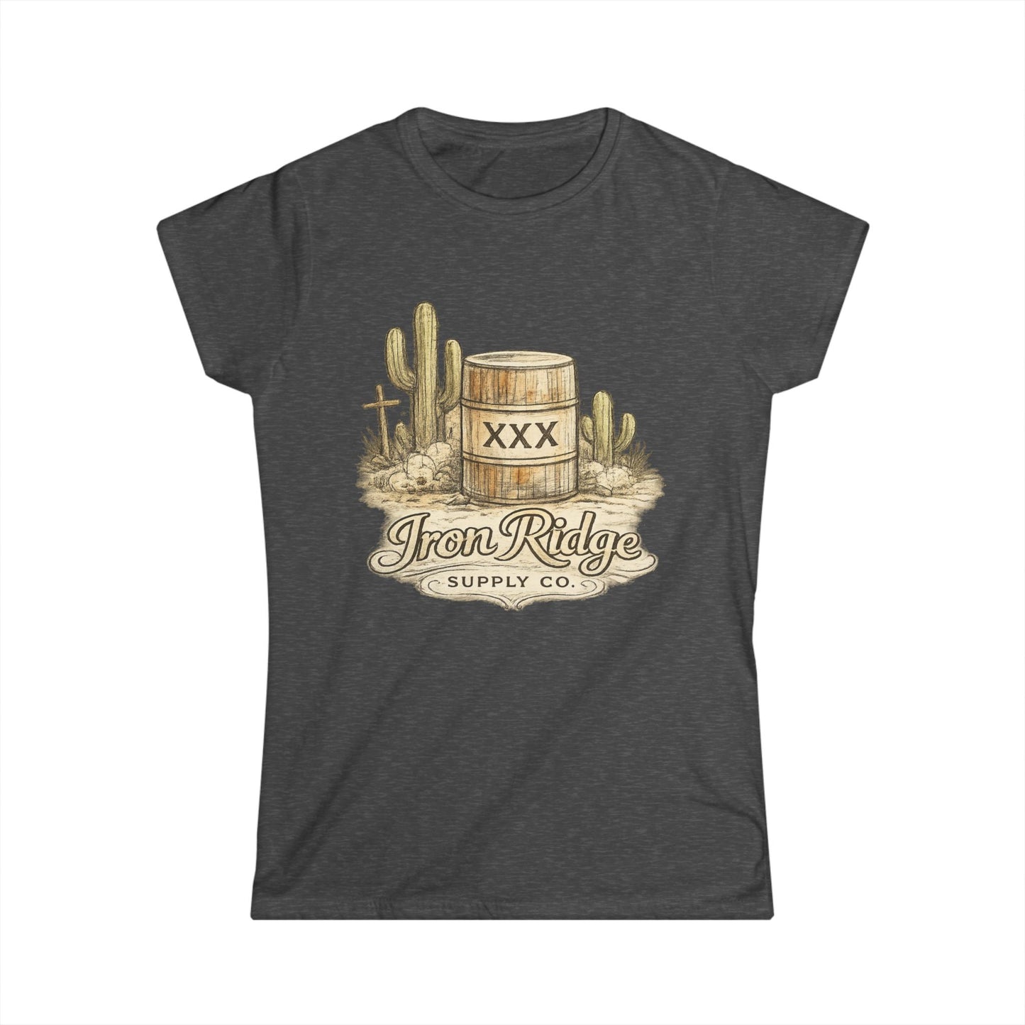 Western Barrel Tee — "Iron Ridge Supply Co." Desert Cactus Graphic