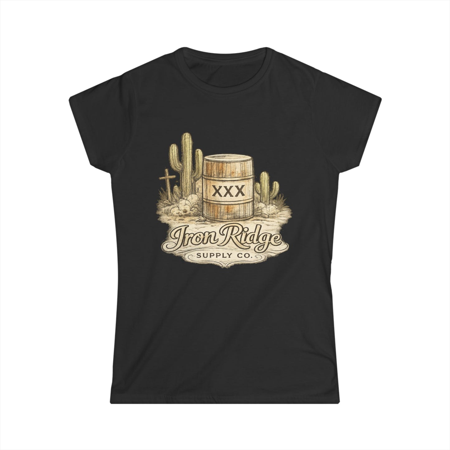 Western Barrel Tee — "Iron Ridge Supply Co." Desert Cactus Graphic