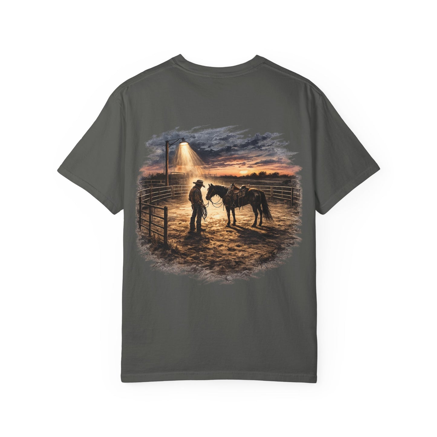 Cowboy Sunset Tee — Cowboy and Horse Graphic T-Shirt