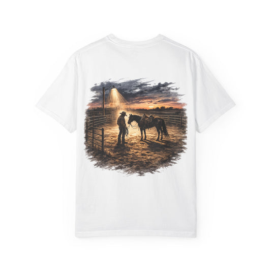 Cowboy Sunset Tee — Cowboy and Horse Graphic T-Shirt