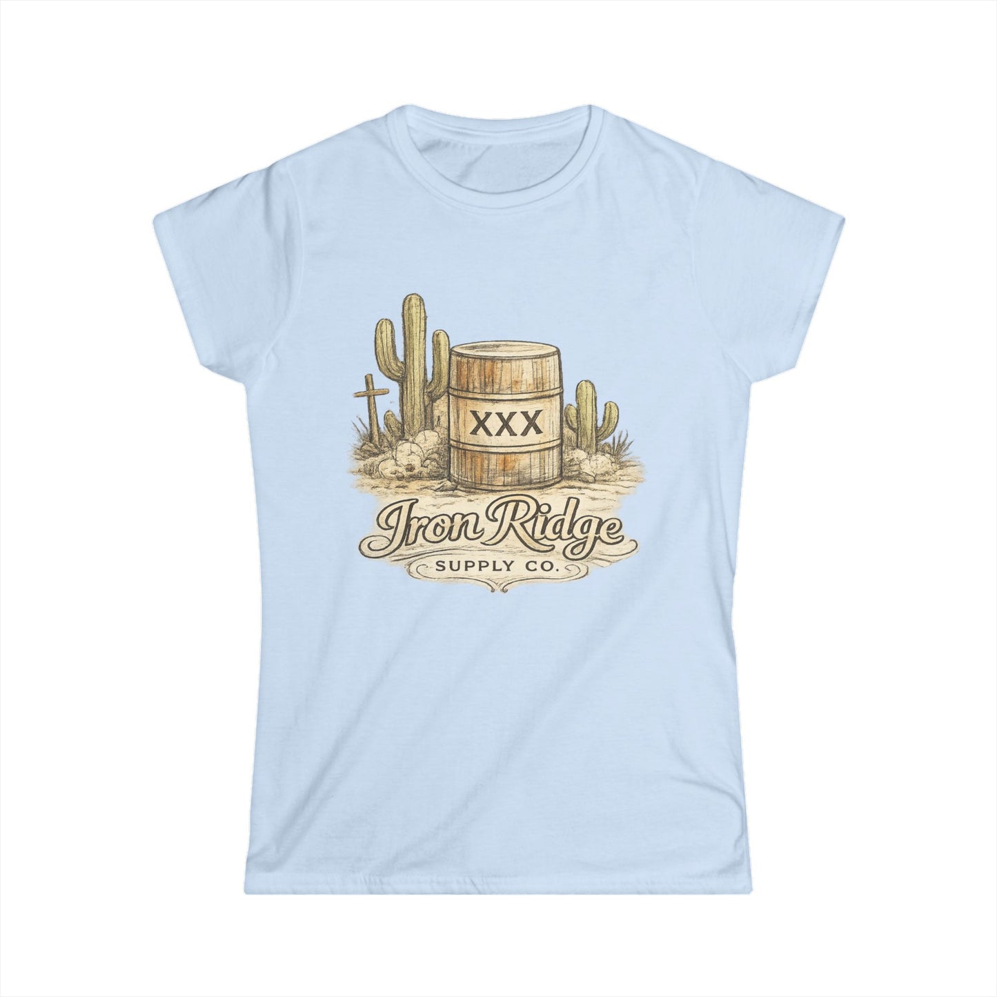 Western Barrel Tee — "Iron Ridge Supply Co." Desert Cactus Graphic