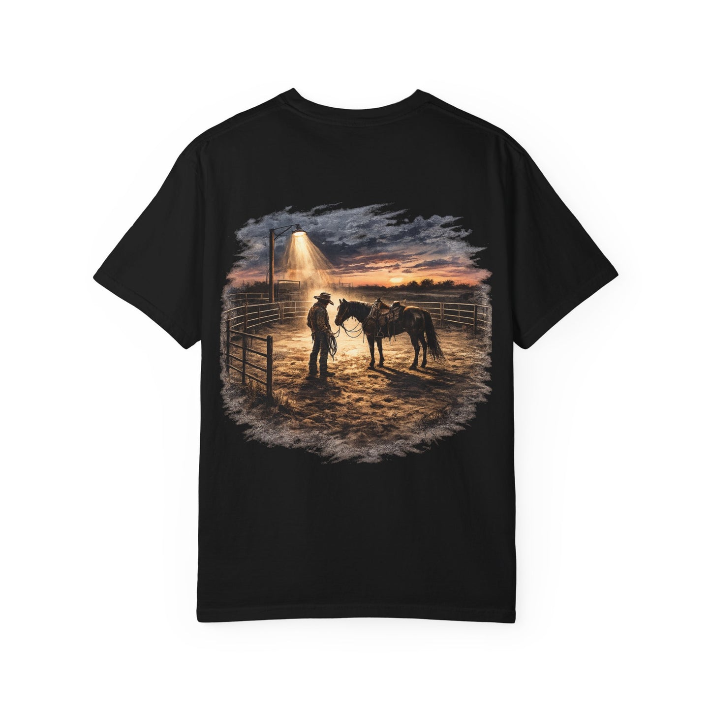 Cowboy Sunset Tee — Cowboy and Horse Graphic T-Shirt