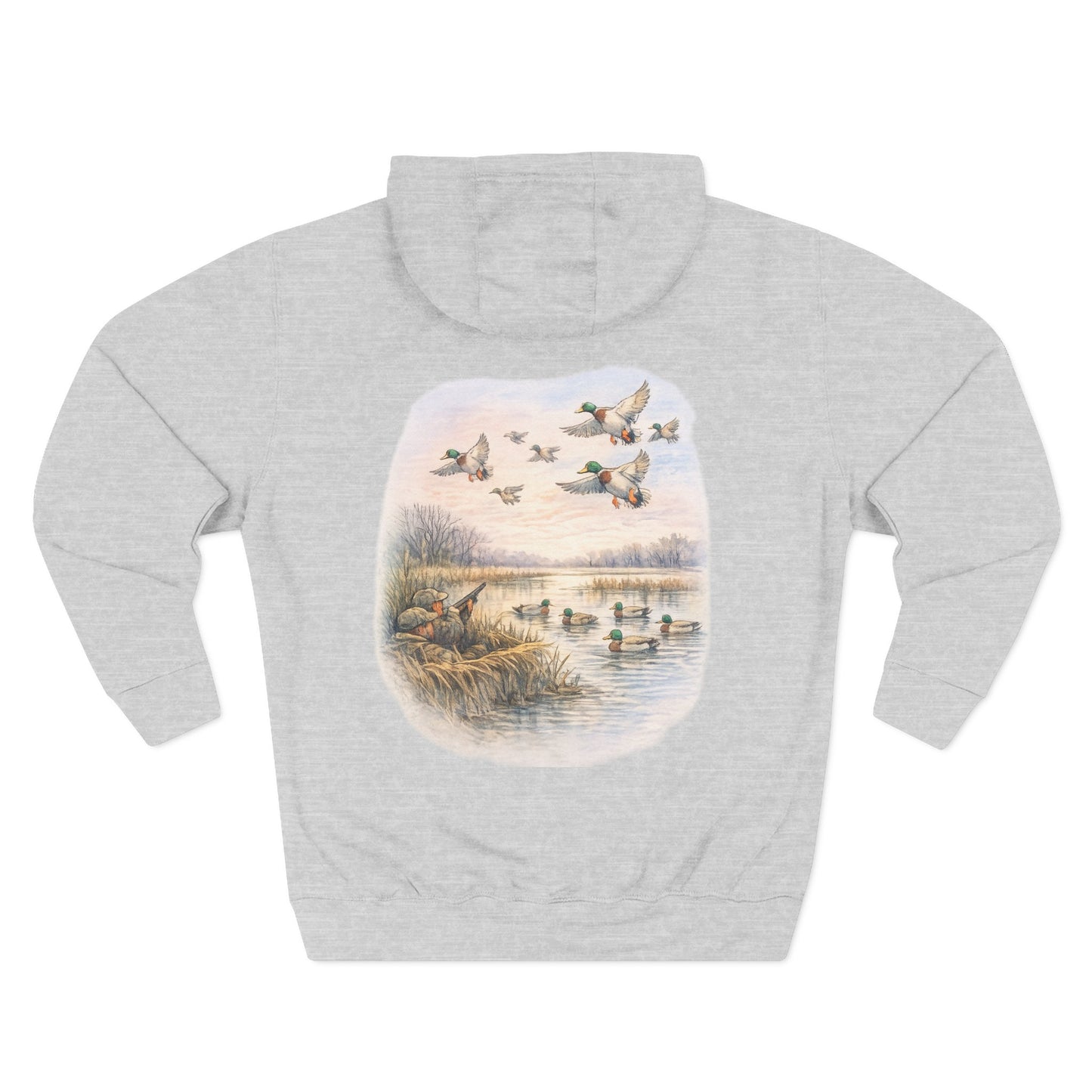 Hoodie - Vintage Waterfowl Duck Hunting Scenic Print Fleece Hoodie