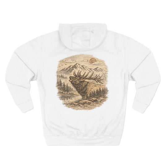 Elk Wilderness Hoodie — Vintage Mountain Elk Graphic Fleece Hoodie