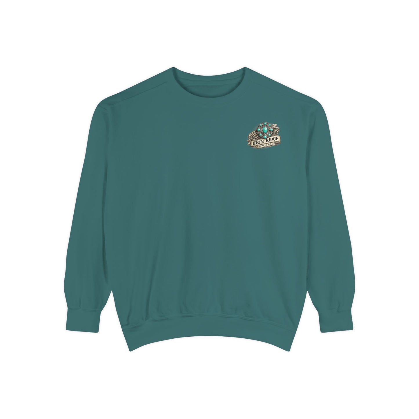 Turquoise Cowgirl Portrait Sweatshirt — Western Turquoise Necklace Graphic