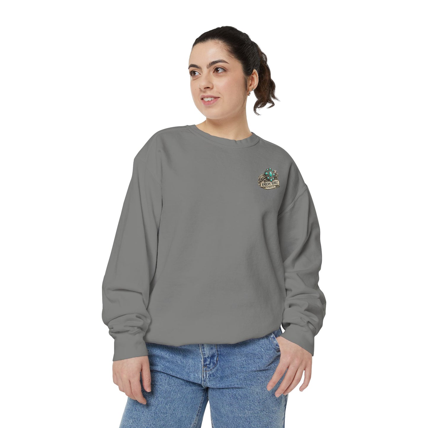 Turquoise Cowgirl Portrait Sweatshirt — Western Turquoise Necklace Graphic