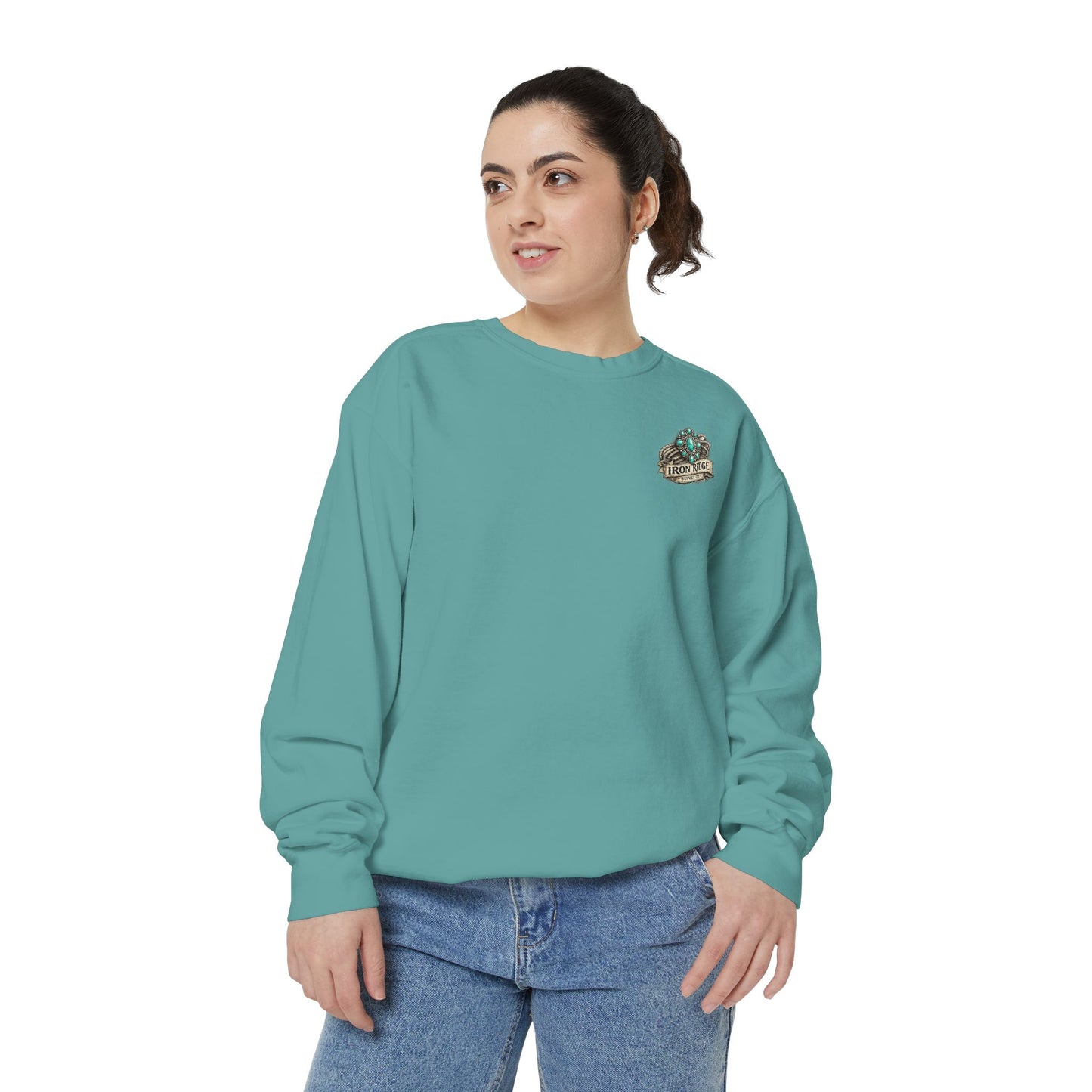 Turquoise Cowgirl Portrait Sweatshirt — Western Turquoise Necklace Graphic