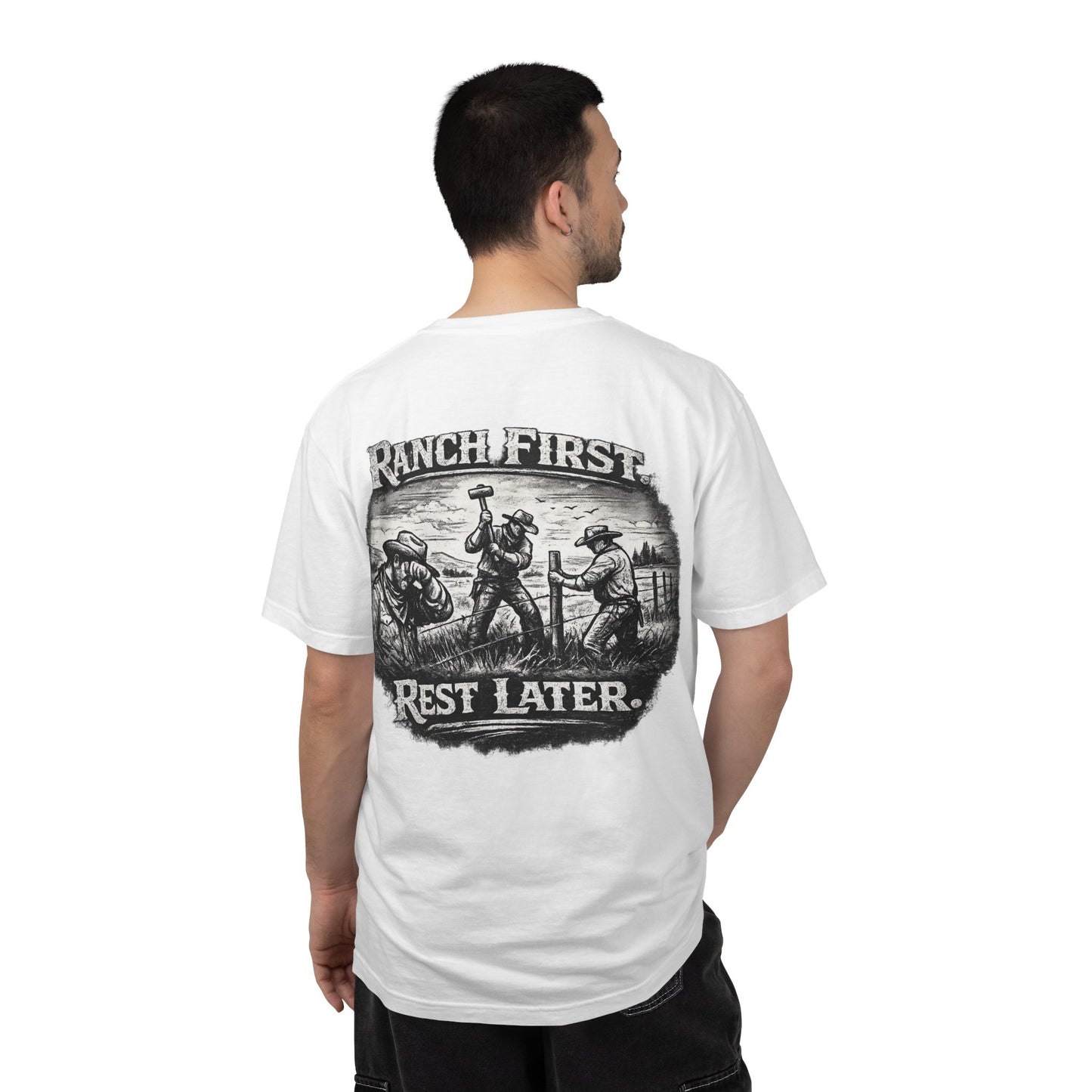 Ranch First T-Shirt — 'Ranch First. Rest Later.' Vintage Farmwork Tee