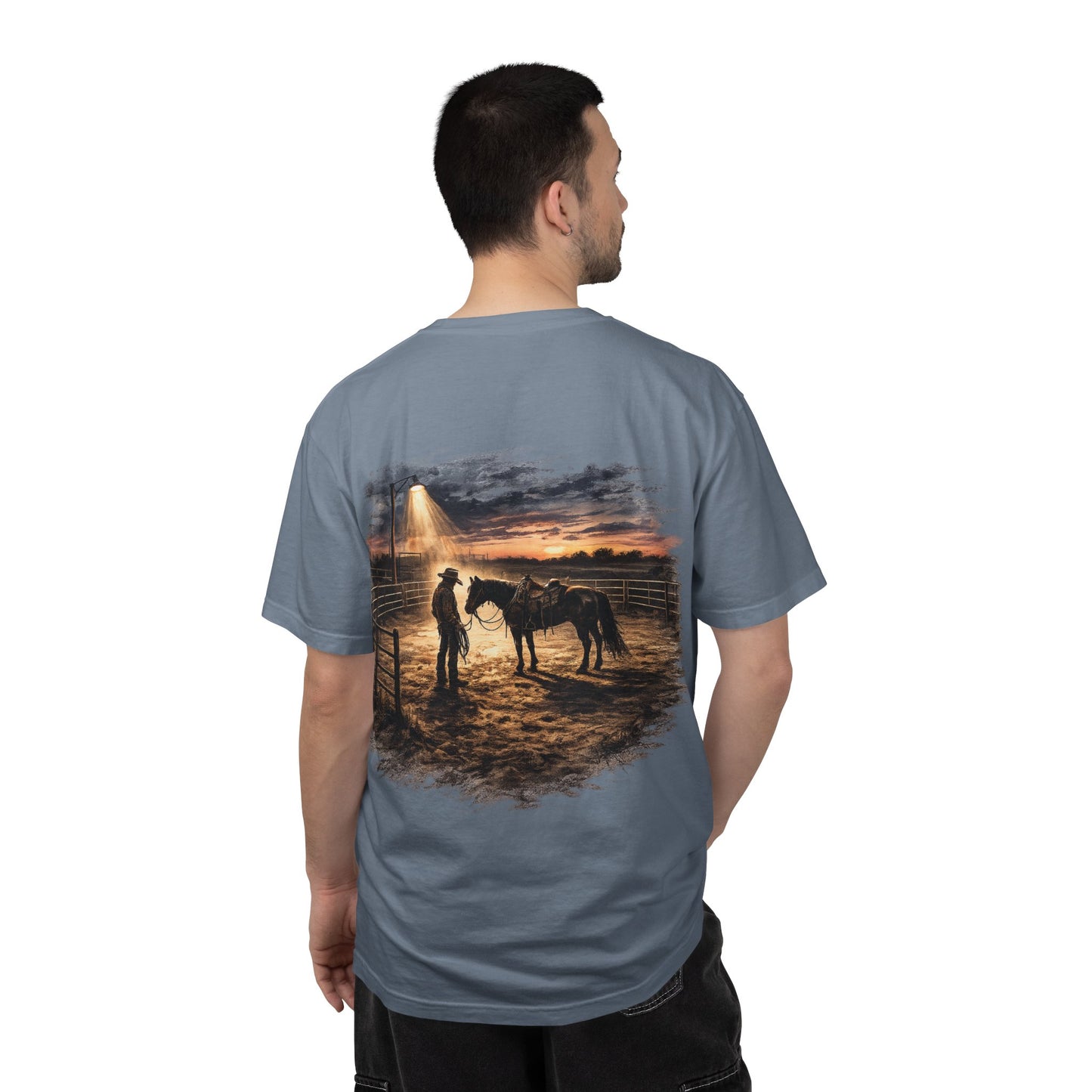 Cowboy Sunset Tee — Cowboy and Horse Graphic T-Shirt