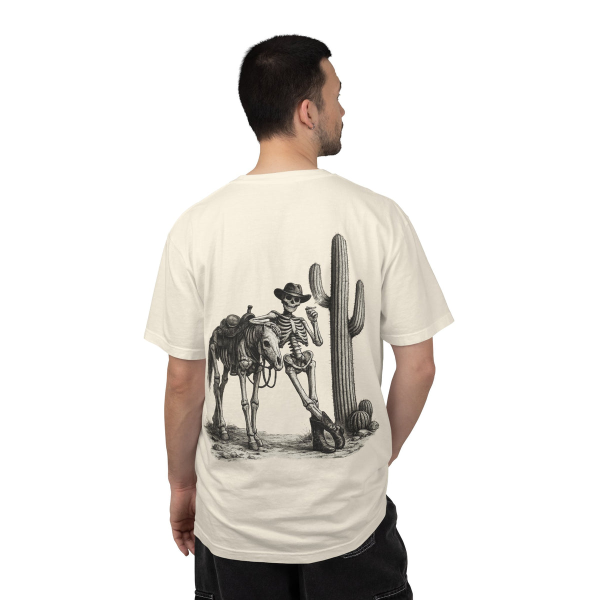 Skeleton Cowboy T‑Shirt — Vintage Western Desert Illustration