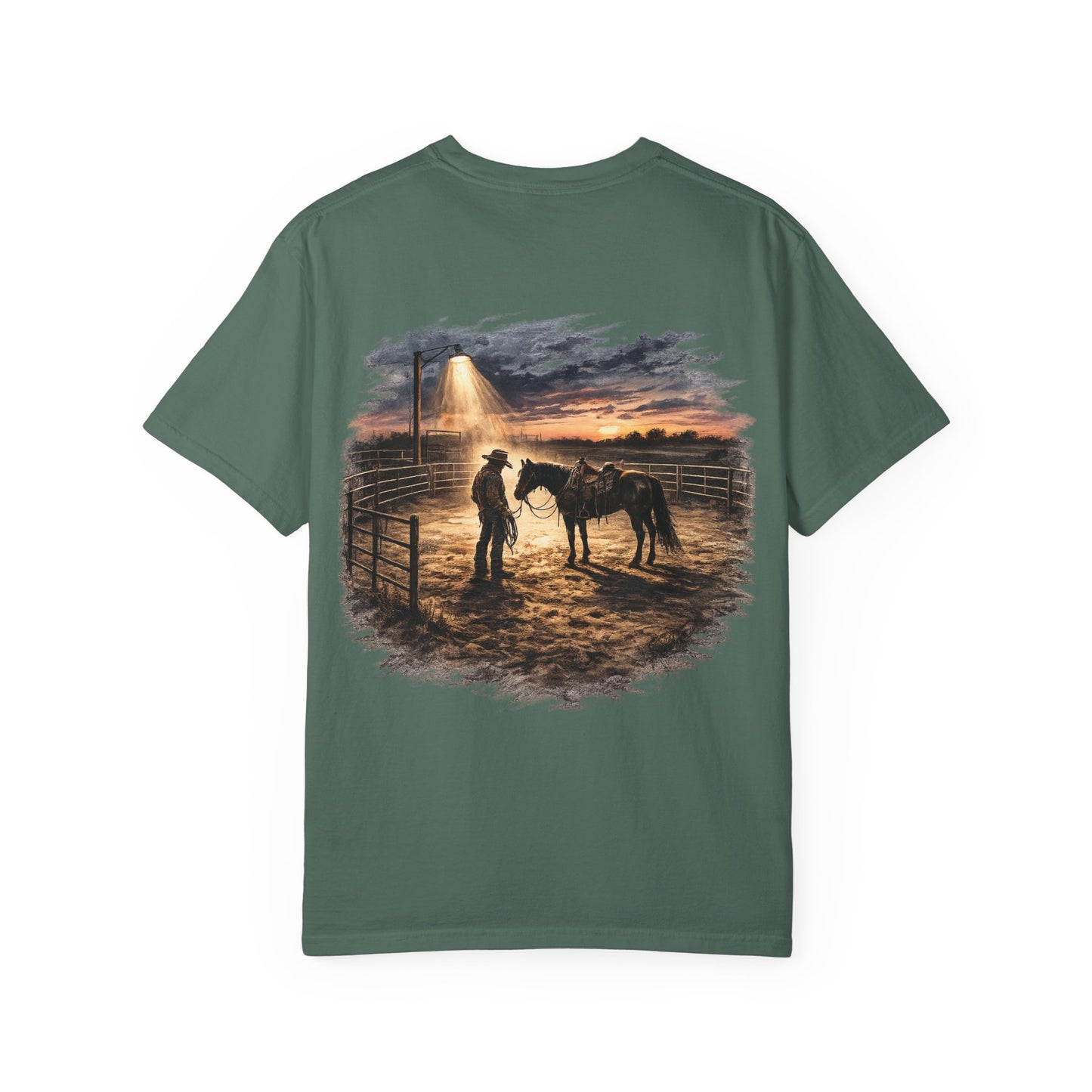 Cowboy Sunset Tee — Cowboy and Horse Graphic T-Shirt
