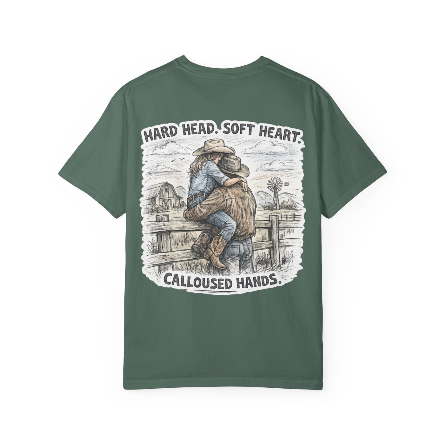 Cowboy Spouse T-Shirt — "Hard Head. Soft Heart. Calloused Hands." Rustic Western Tee