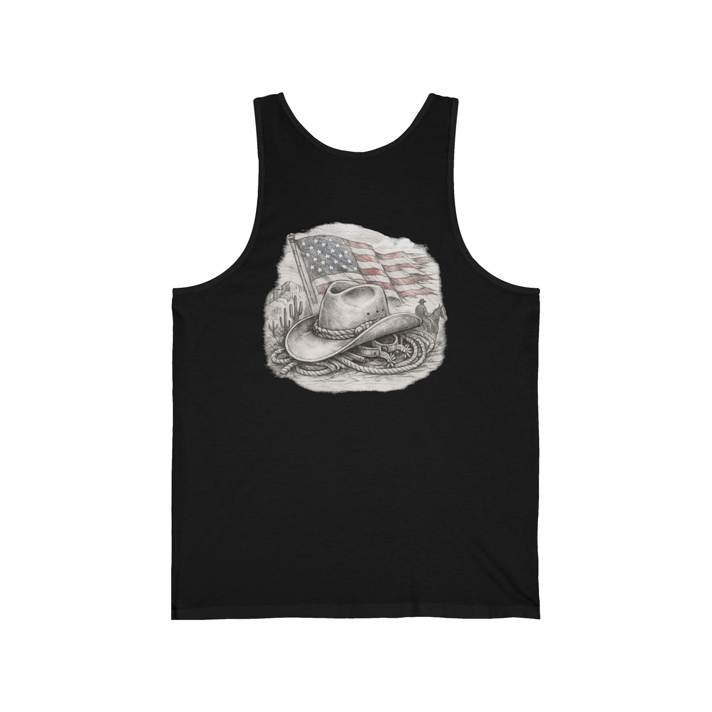 American Cowboy Tank Top — Vintage Flag & Hat Patriotic Western Tank