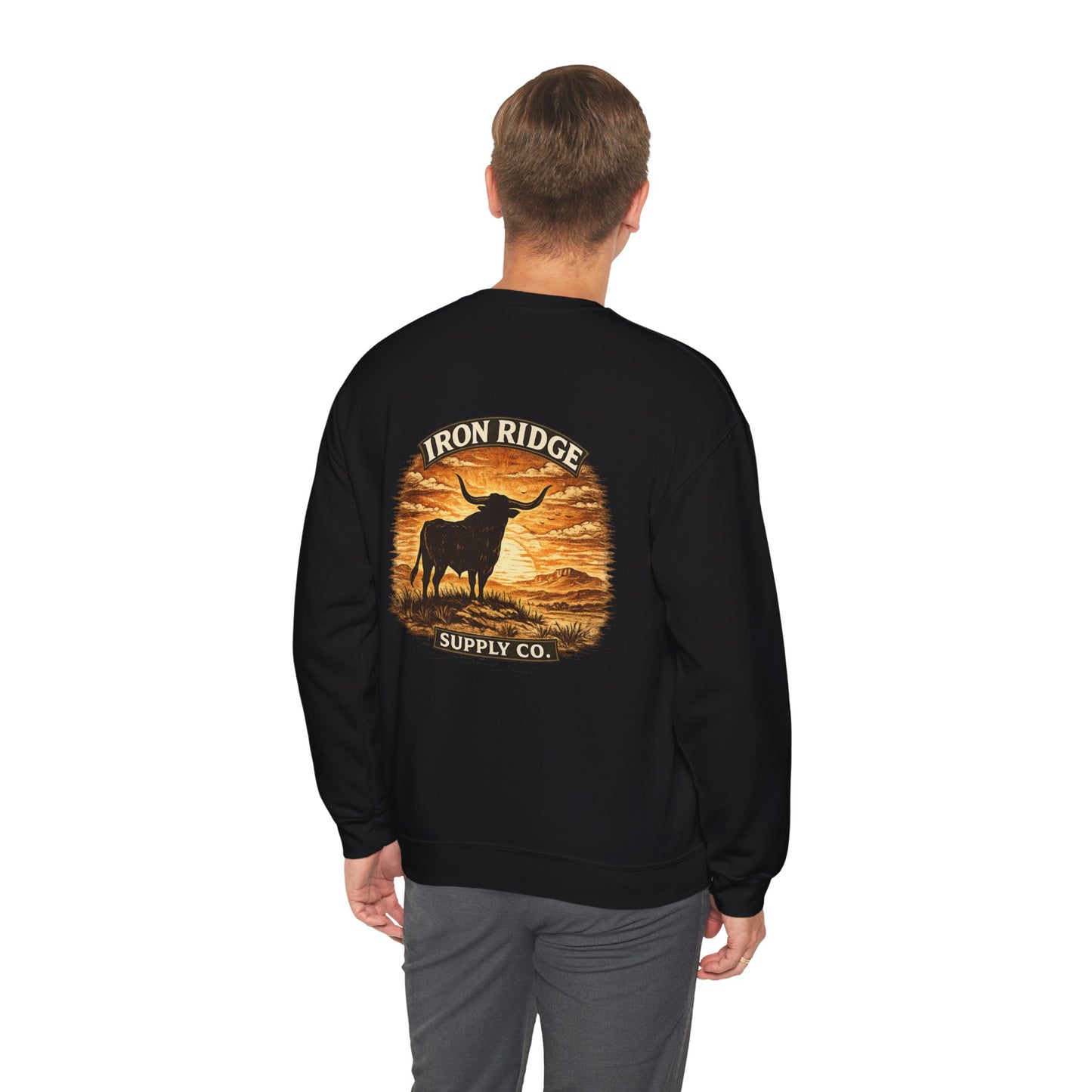 Sweatshirt — Iron Ridge Supply Co. Longhorn Crewneck (Western Sunset)