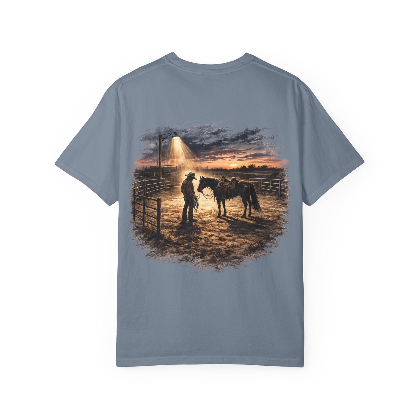 Cowboy Sunset Tee — Cowboy and Horse Graphic T-Shirt