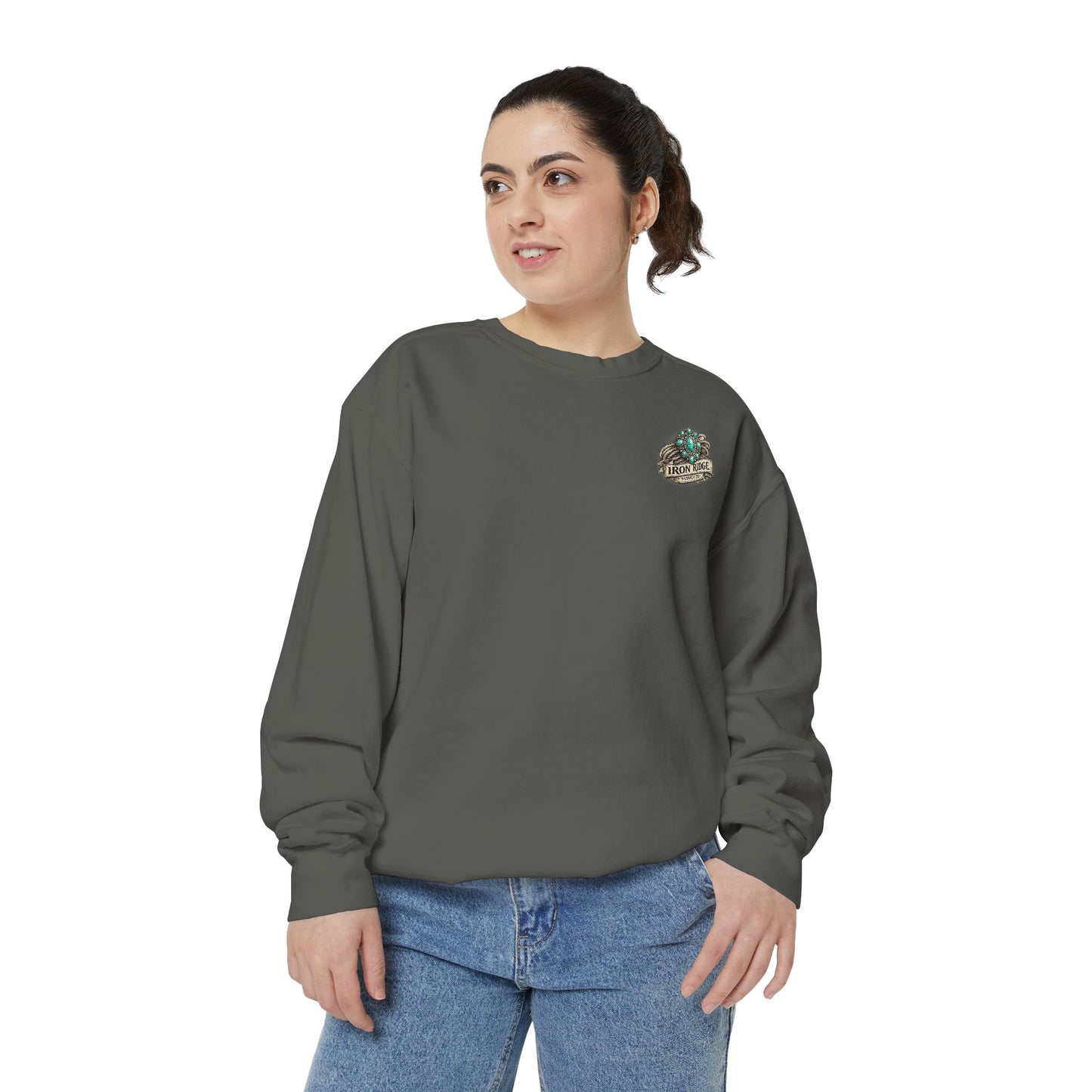Turquoise Cowgirl Portrait Sweatshirt — Western Turquoise Necklace Graphic