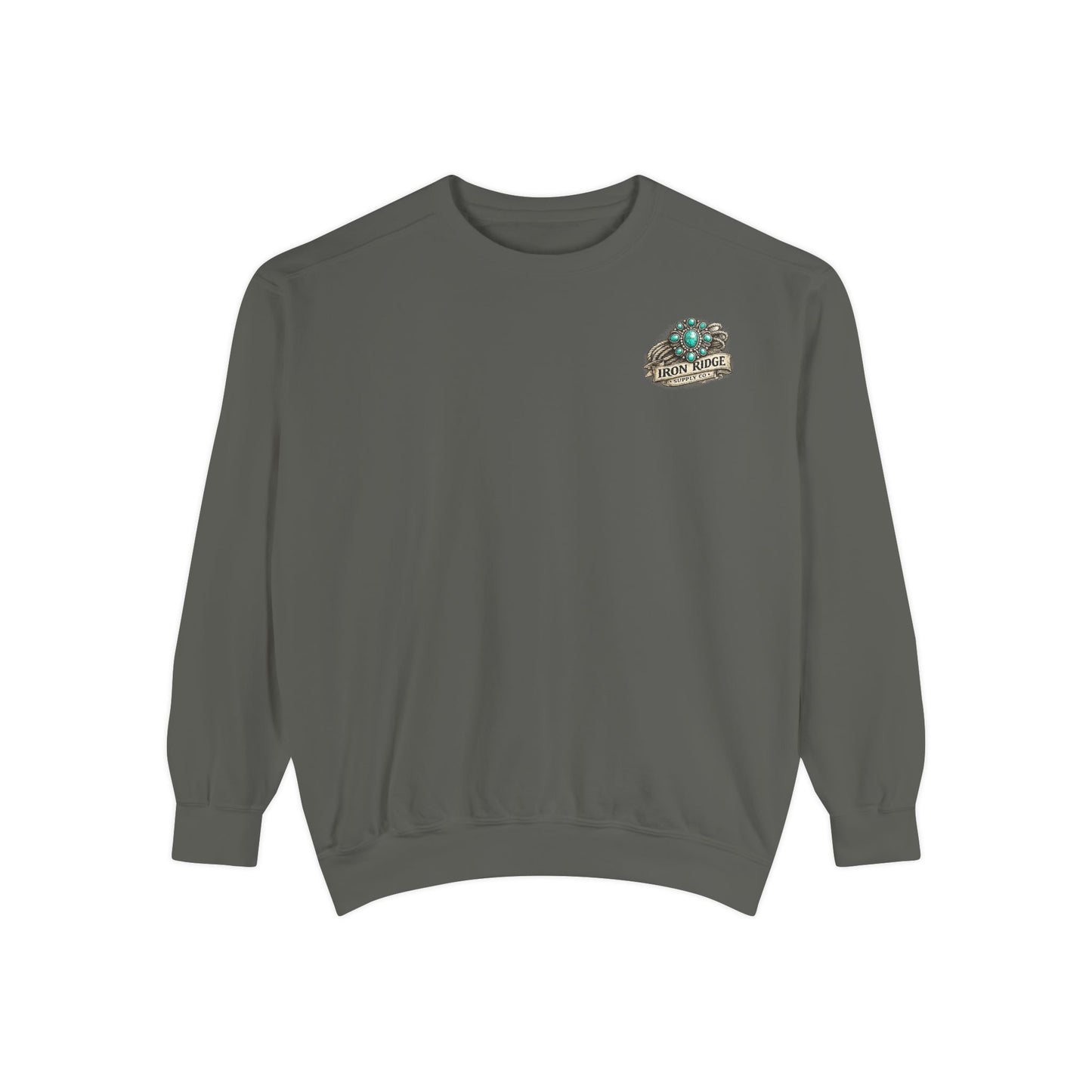 Turquoise Cowgirl Portrait Sweatshirt — Western Turquoise Necklace Graphic