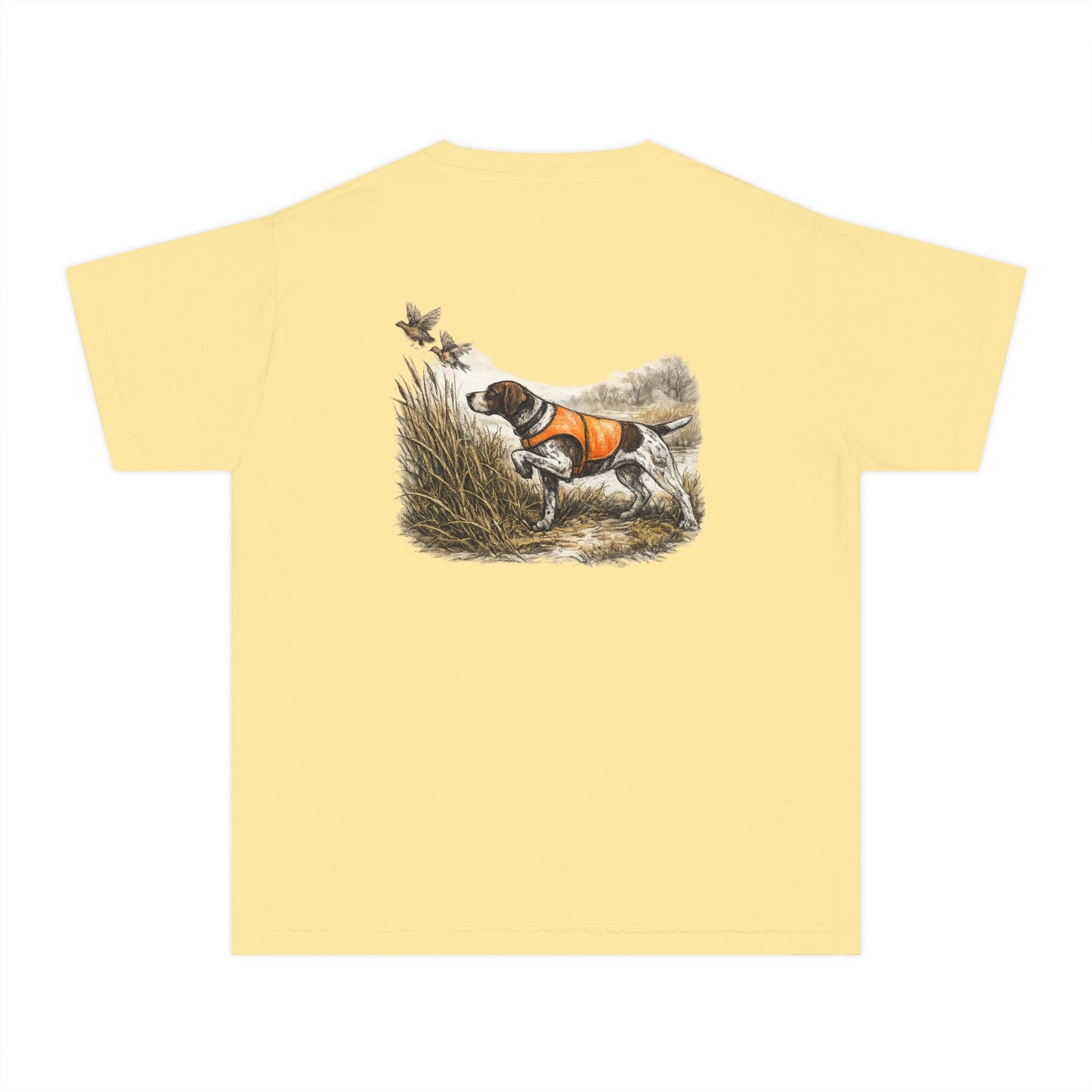 Youth Hunting Dog Tee — Pointing Puppy Graphic Youth T‑Shirt