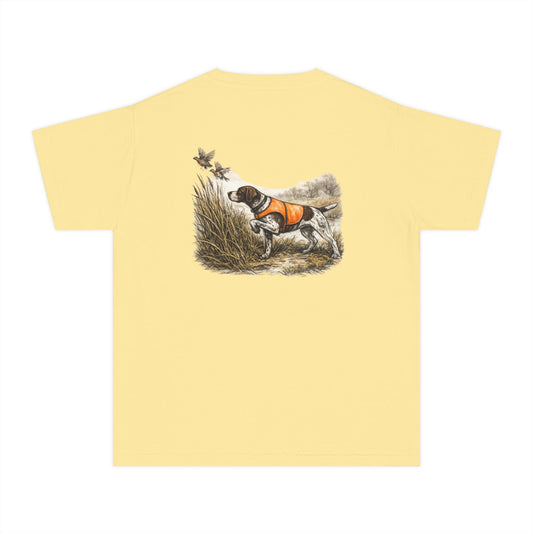 Youth Hunting Dog Tee — Pointing Puppy Graphic Youth T‑Shirt