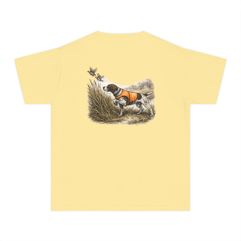 Youth Hunting Dog Tee — Pointing Puppy Graphic Youth T‑Shirt