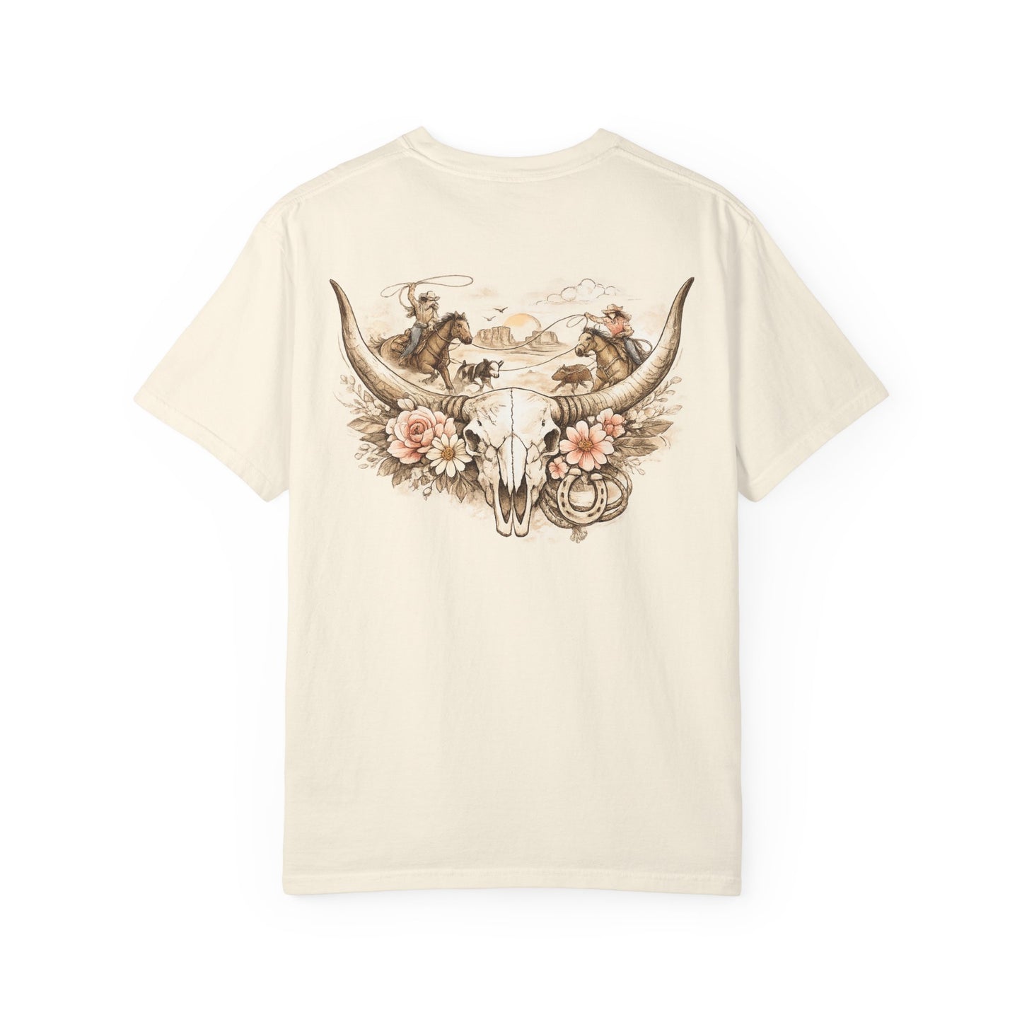 Western Steer Skull T-Shirt — Rodeo Cowboy Floral Graphic