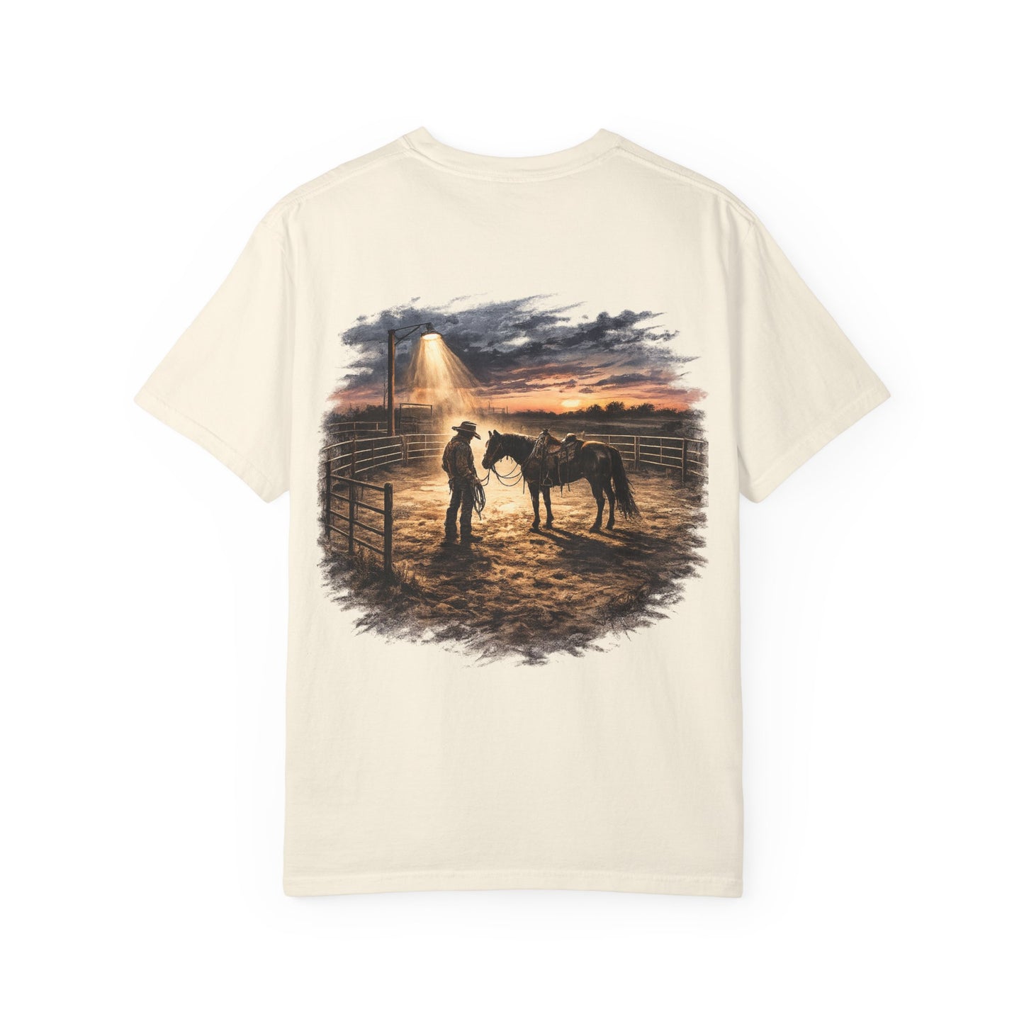 Cowboy Sunset Tee — Cowboy and Horse Graphic T-Shirt
