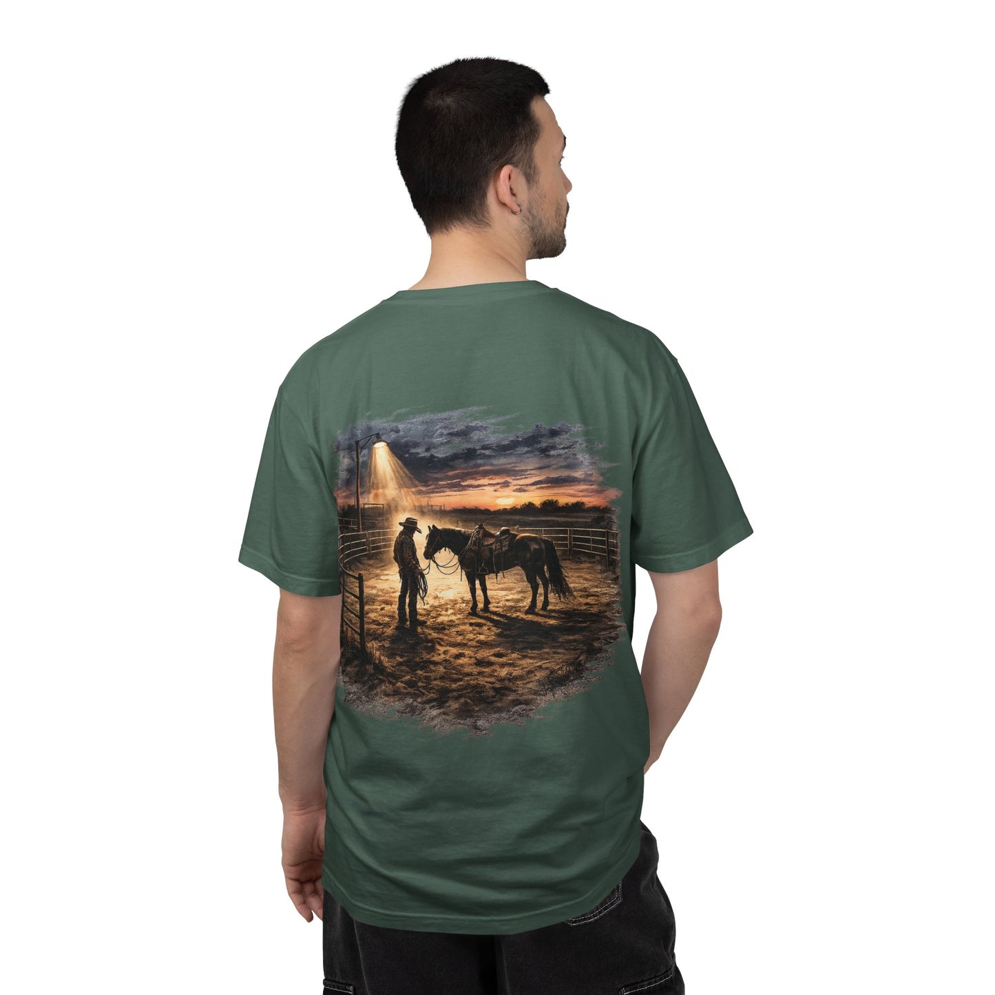 Cowboy Sunset Tee — Cowboy and Horse Graphic T-Shirt
