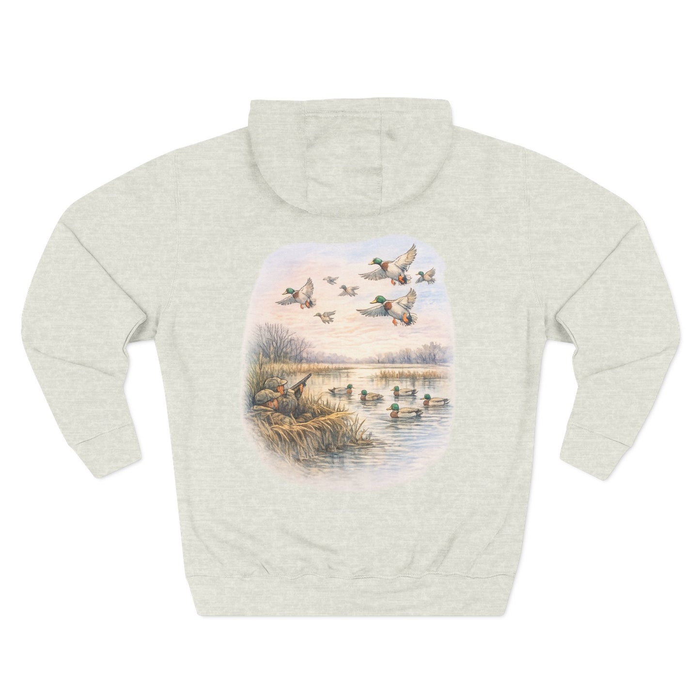 Hoodie - Vintage Waterfowl Duck Hunting Scenic Print Fleece Hoodie