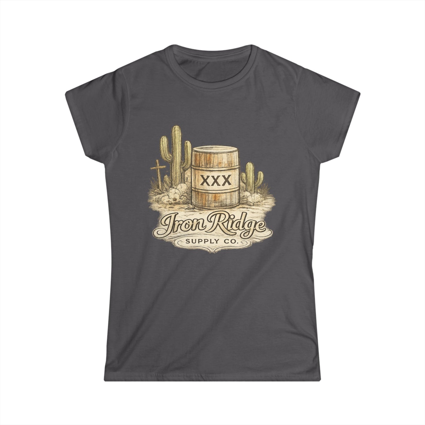Western Barrel Tee — "Iron Ridge Supply Co." Desert Cactus Graphic