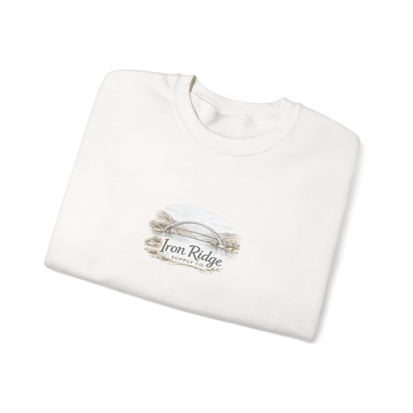Roosevelt Lake Crewneck Sweatshirt — Scenic Iron Ridge Ski Boat Design