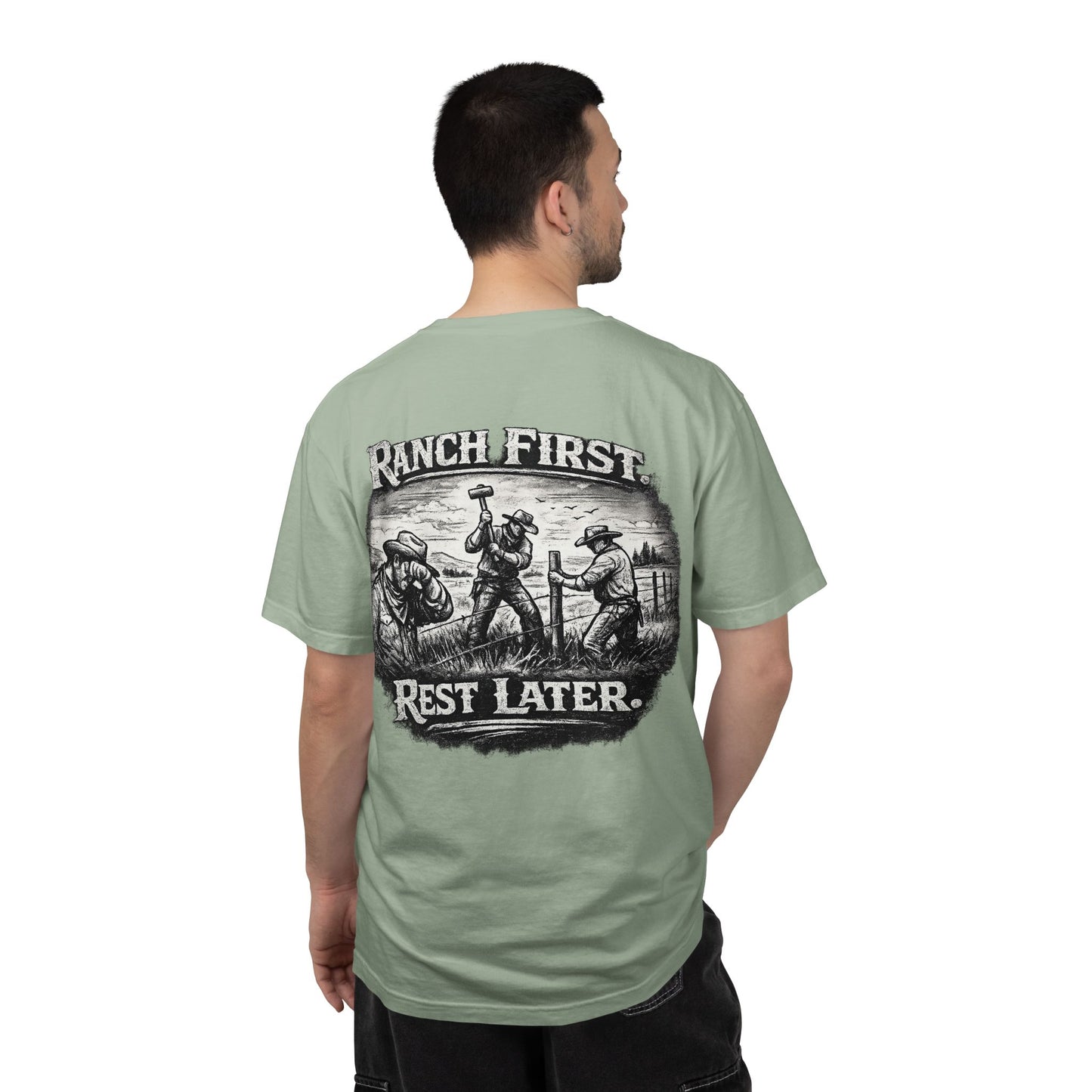 Ranch First T-Shirt — 'Ranch First. Rest Later.' Vintage Farmwork Tee